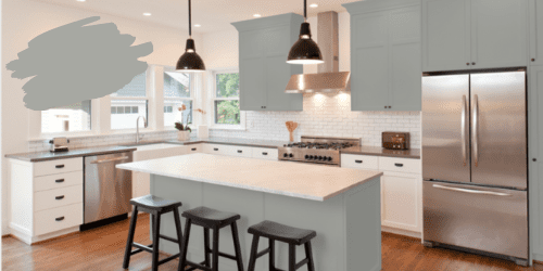 Kitchen cabinets painted with Sherwin Williams Gray Matters