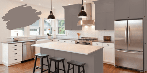 Kitchen cabinets painted with Sherwin Williams poised taupe