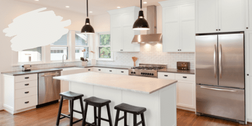 Kitchen cabinets painted with Pure White