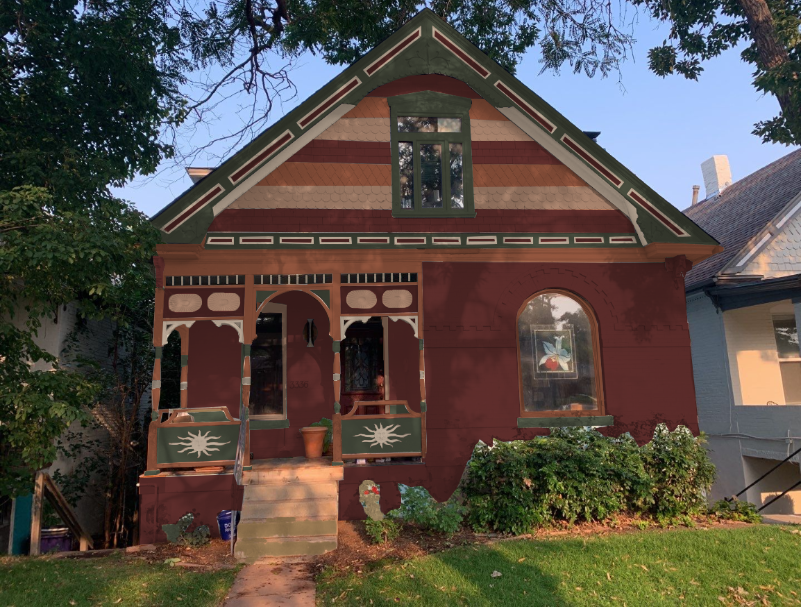 Victorian Color Scheme #3 - Renwick Beige SW 2805, Renwick Rose Beige SW 2804, Rookwood Terra Cotta SW 2803, and Rookwood Red SW 2802, and Rookwood Dark Green SW 2816