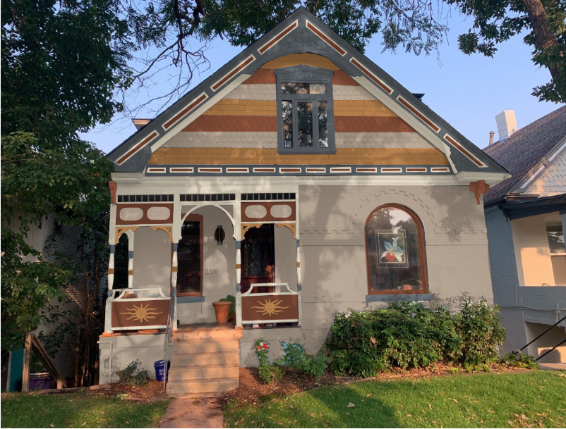 Victorian Color Scheme #1 - Downing Slate SW 2819, Renwick Beige SW 2805, Rookwood Terra Cotta SW 2803, Rookwood Amber SW 2817, and Classical White SW 2829