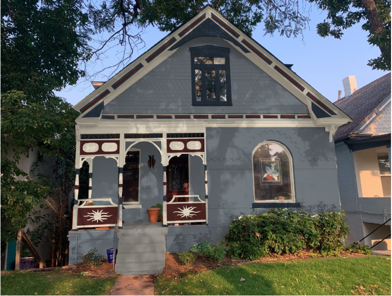 Victorian Color Scheme #5 - Downing Slate SW 2819, Classical White SW 2829, Rookwood Red SW 2802, and Naval SW 6244